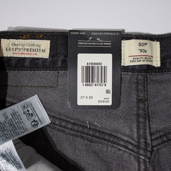NWT $128 Levi's Premium 501 '90s Black Denim Studded Western Jeans Women 27x30 - Picture 11 of 16